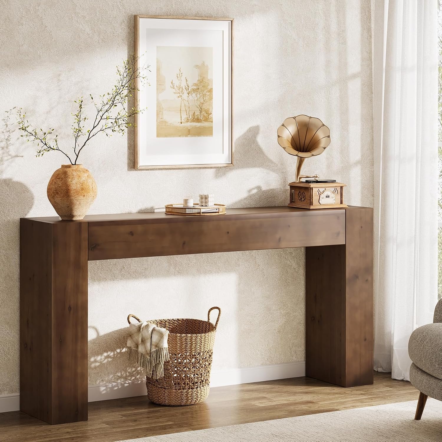 63"Solid Wood Console Table,  Farmhouse Sofa Table Behind Couch for Entryway