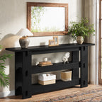 63" Solid Wood Console Table, Farmhouse Sofa Table Behind Couch with 3-Tier Shelves#Color_Black