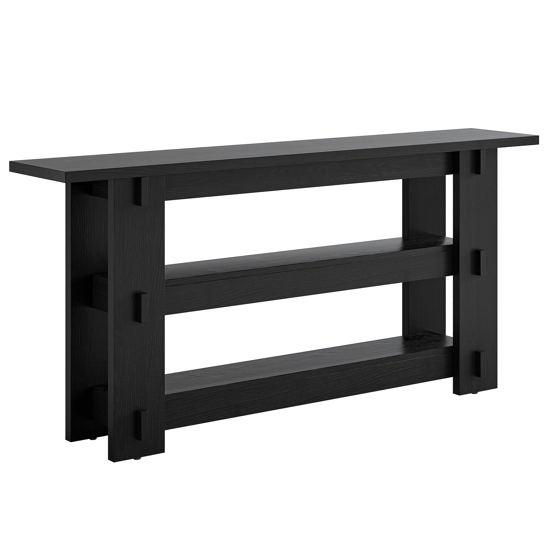 63" Solid Wood Console Table, Farmhouse Sofa Table Behind Couch with 3-Tier Shelves