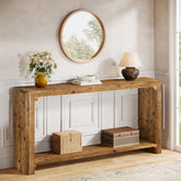 63" Solid Wood Console Table, Farmhouse Sofa Table Entryway Table with 2-Tier Storage 3