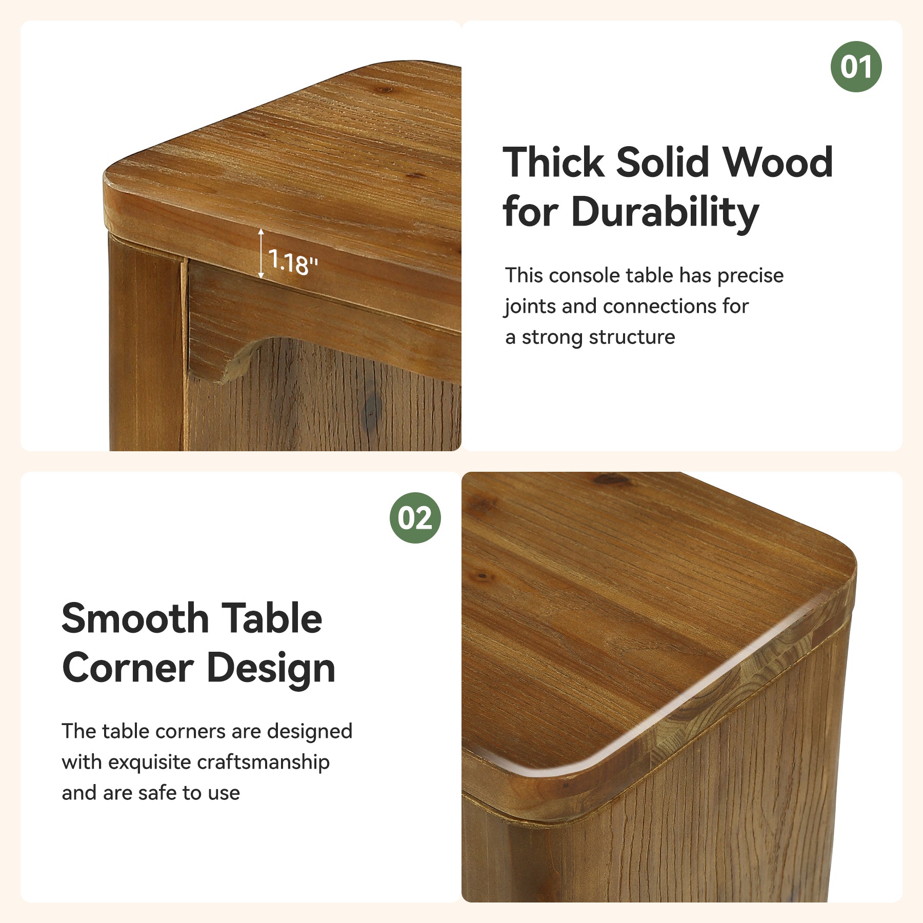 63" Solid Wood Console Table, Farmhouse Sofa Table Entryway Table with 2-Tier Storage