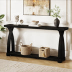 63" Solid Wood Console Table, Narrow Sofa Entryway Table with 2-Tier Storage