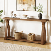 63" Solid Wood Console Table, Narrow Sofa Entryway Table with 2-Tier Storage 3