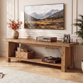 63" Solid Wood TV Stand, Farmhouse Entertainment Center for 55/65/75-Inch TV with Storage Shelves 3