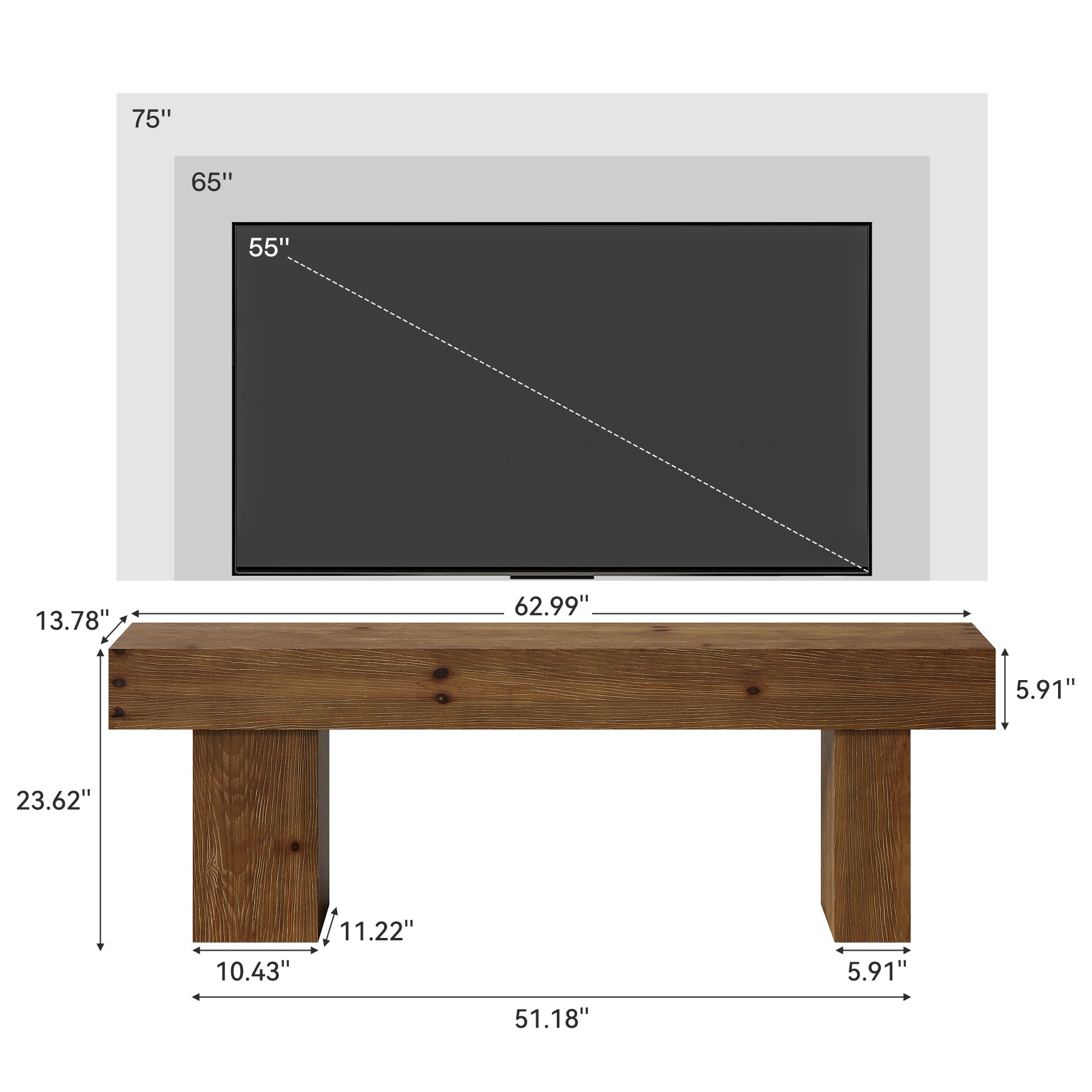 63" Solid Wood TV Stand, Heavy Duty Media Console Table Entertainment Center