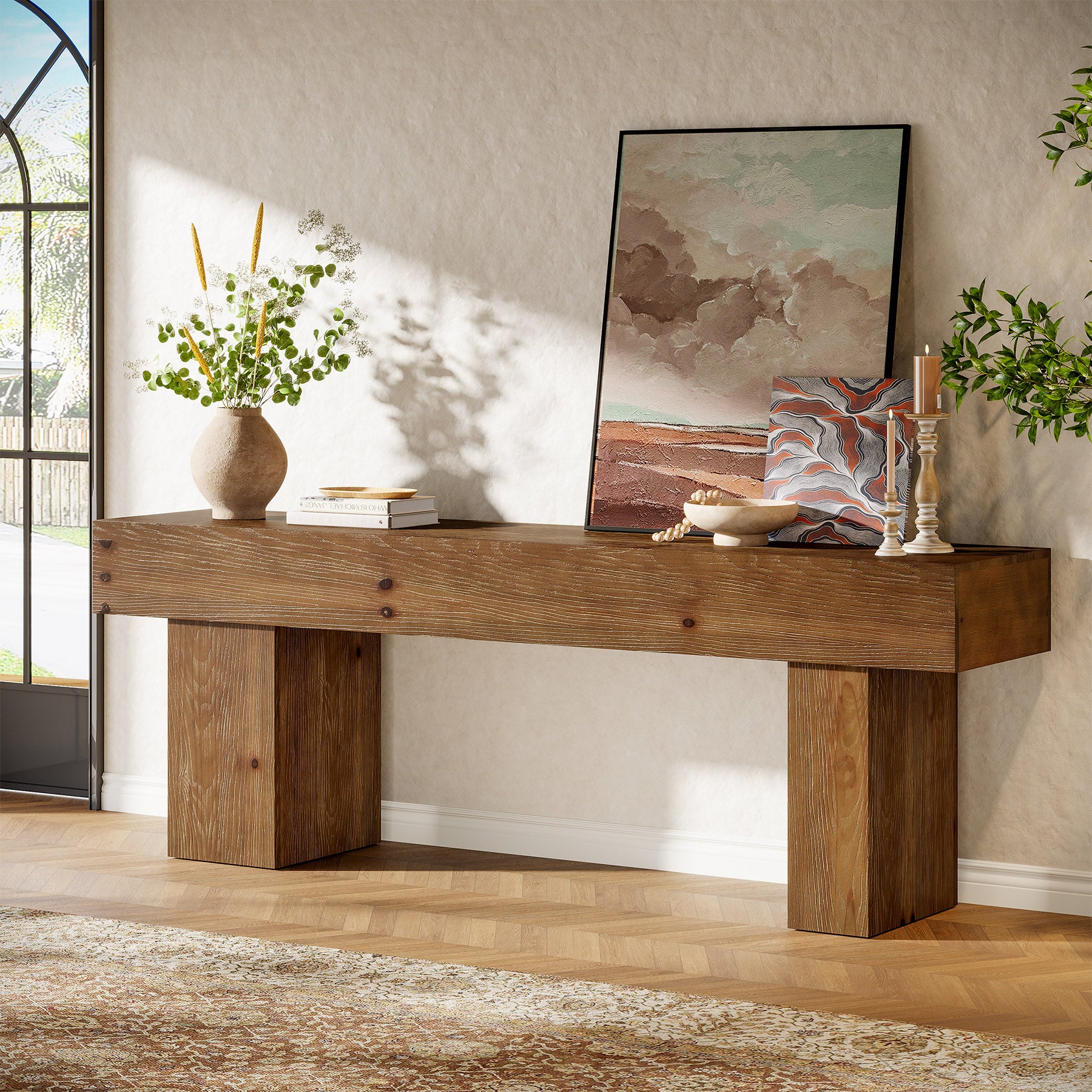 63" Solid Wood TV Stand, Heavy Duty Media Console Table Entertainment Center