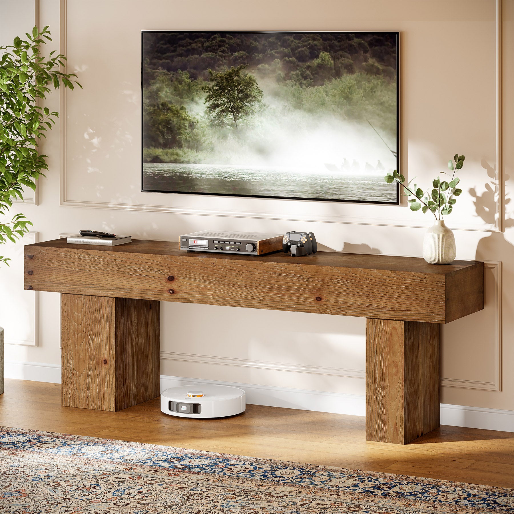 63" Solid Wood TV Stand, Heavy Duty Media Console Table Entertainment Center