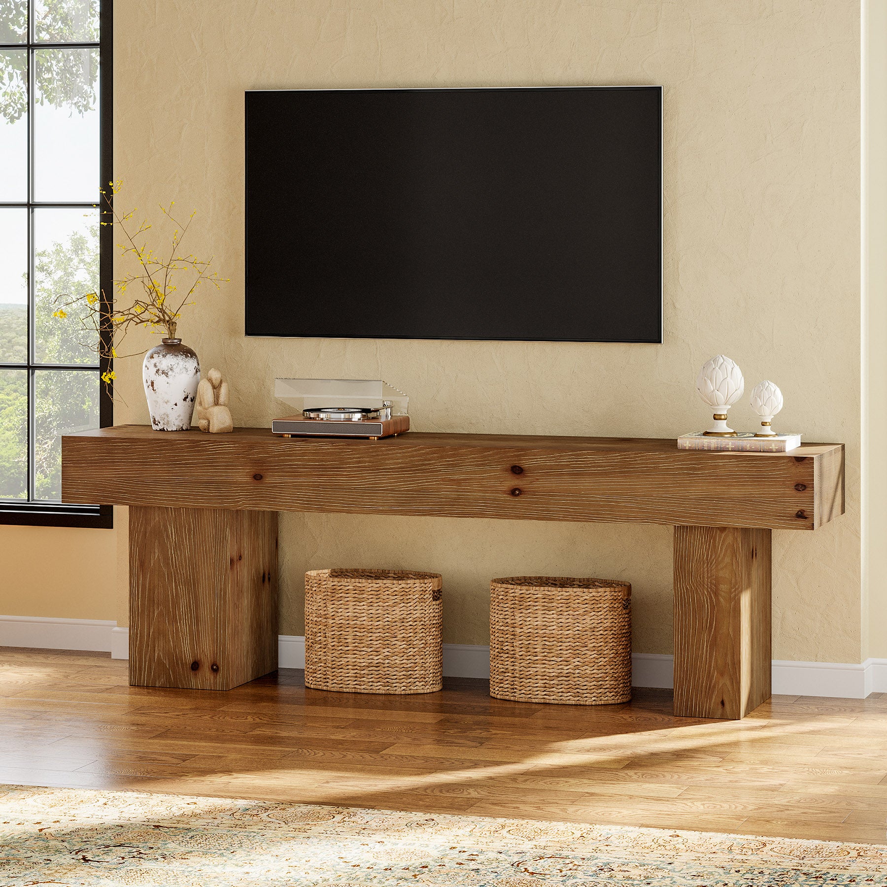 63" Solid Wood TV Stand, Heavy Duty Media Console Table Entertainment Center