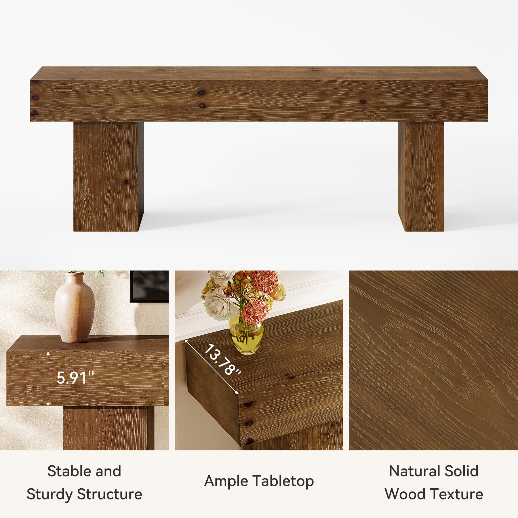 63" Solid Wood TV Stand, Heavy Duty Media Console Table Entertainment Center