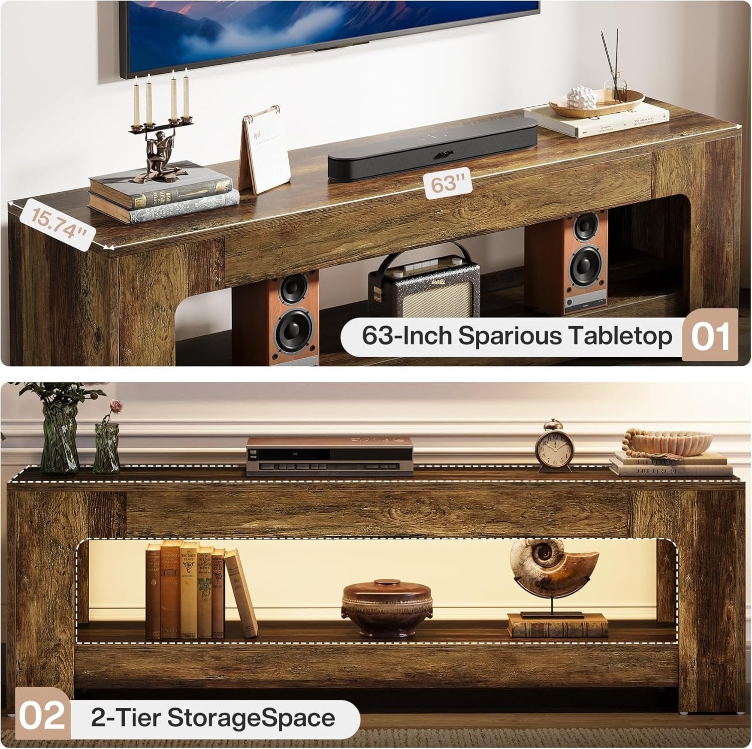 63" TV Stand, Entertainment Center Television Console for up to 75-Inch TVs