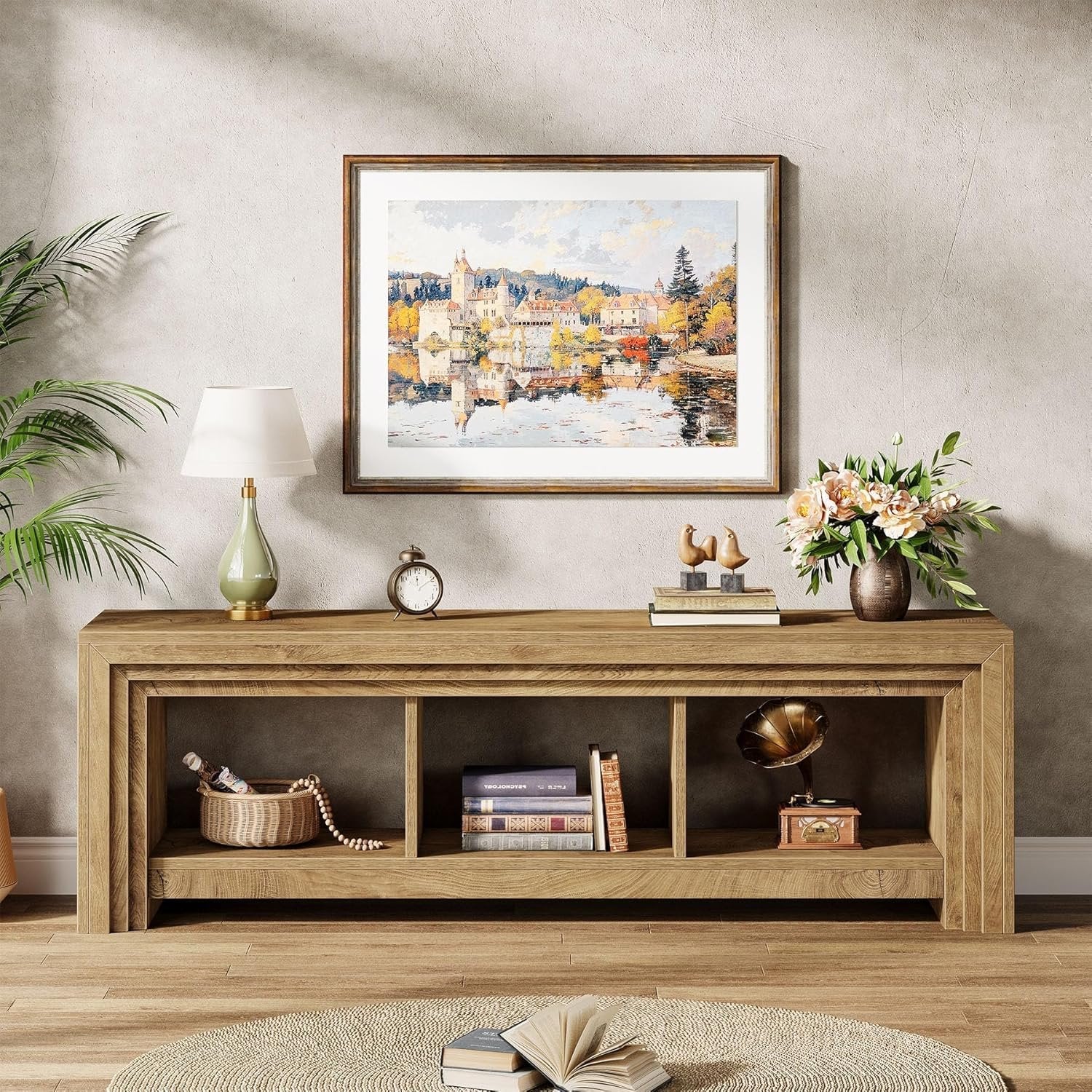 63" TV Stand, Farmhouse Entertainment Center Media Console for TVs Up to 75 Inches