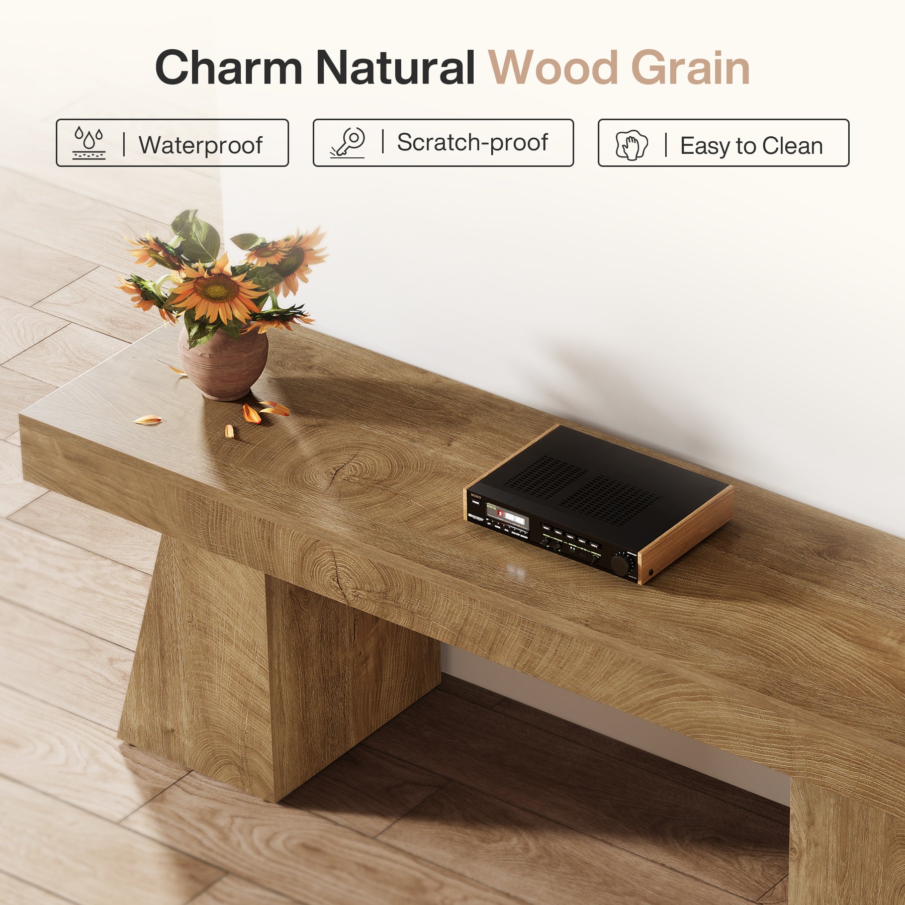 63" TV Stand, Farmhouse Entertainment Center with Geometric Pedestal for 55-75-Inch TVs