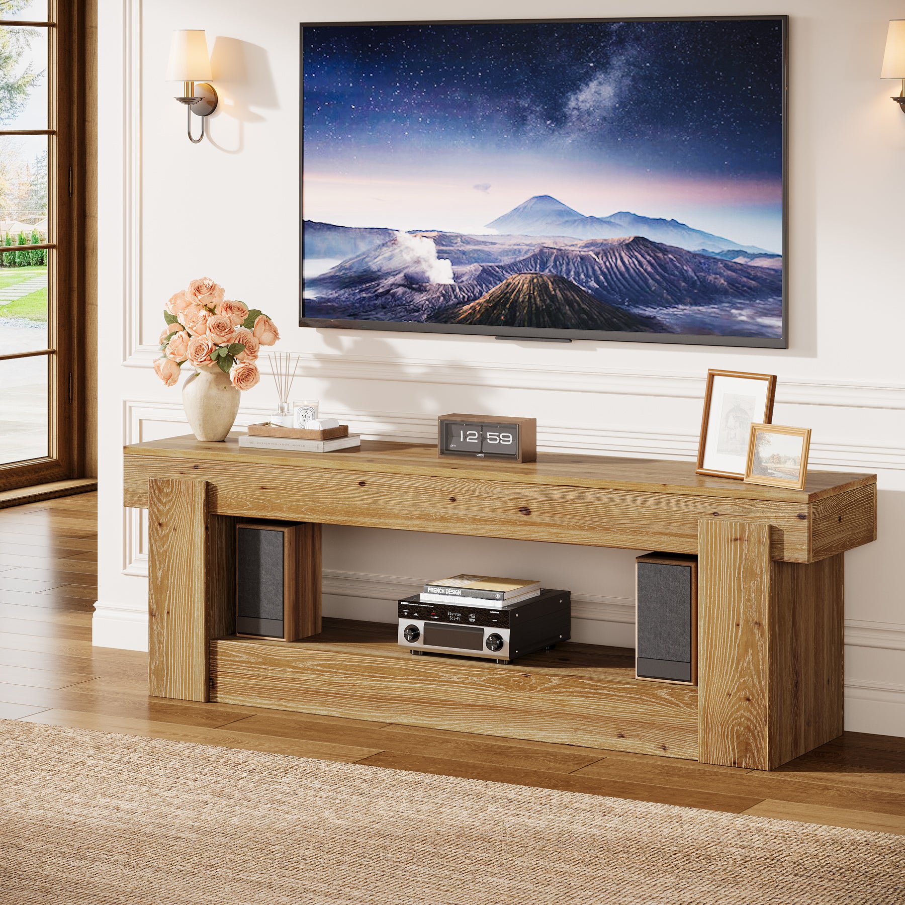63" TV Stand, Solid Wood Entertainment Center for TVs up to 75 Inches