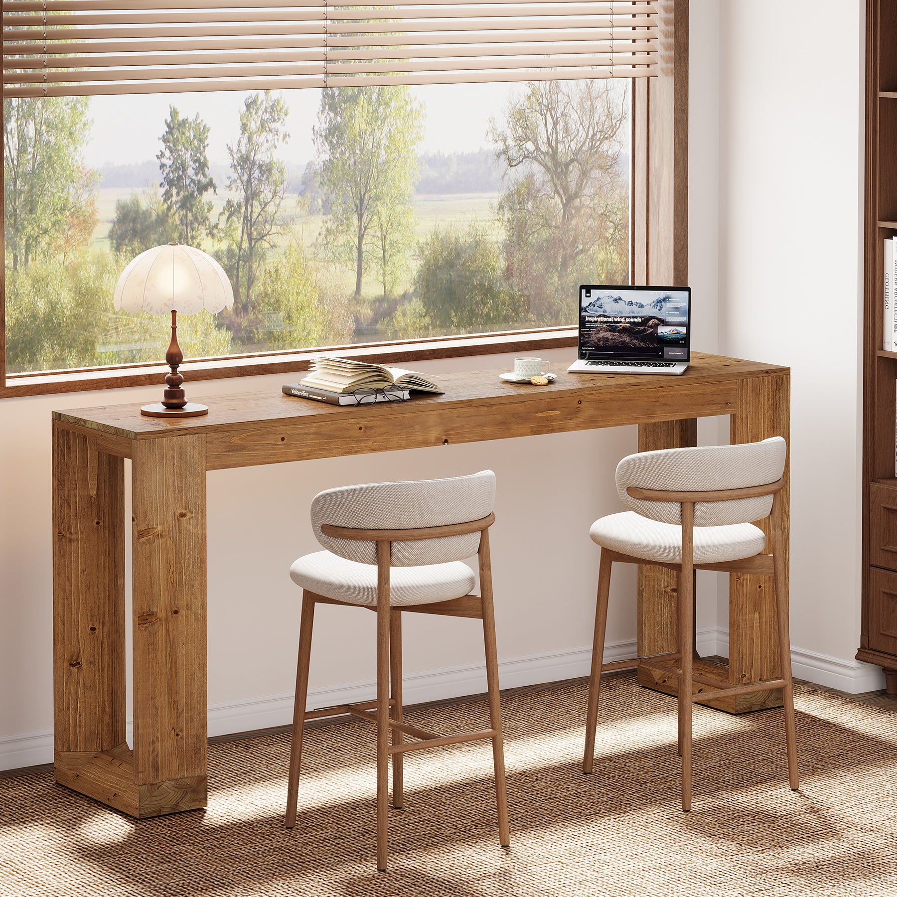 63" Wood Bar Table, Farmhouse Counter Height Pub Table Coffee Bar Units