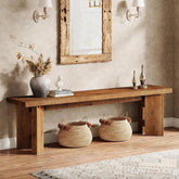 63" Wood Bench, Farmhouse Entryway Bench End of Bed Bench with Thickened Legs 3