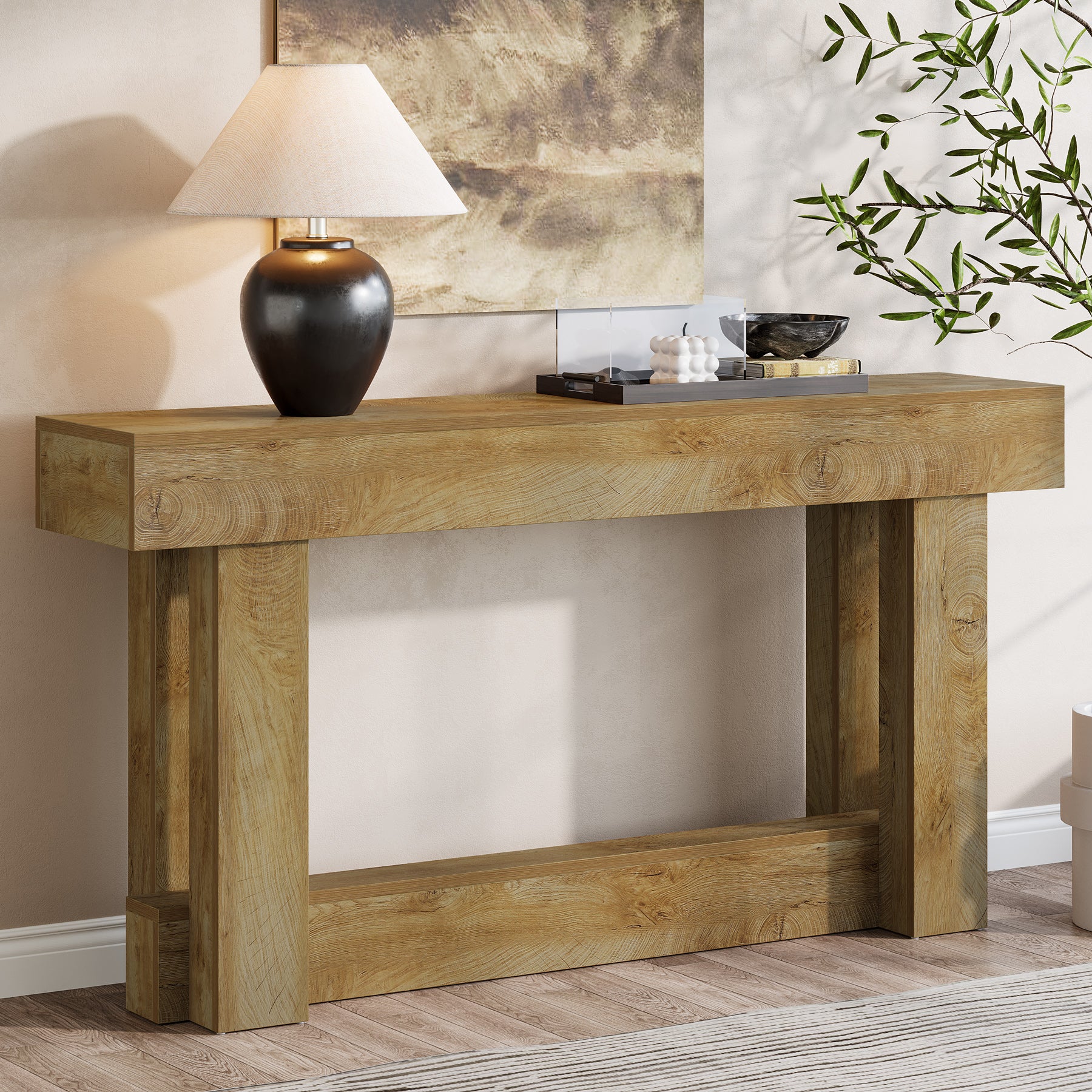 63" Wood Console Table, 2-Tier Farmhouse Entryway Table