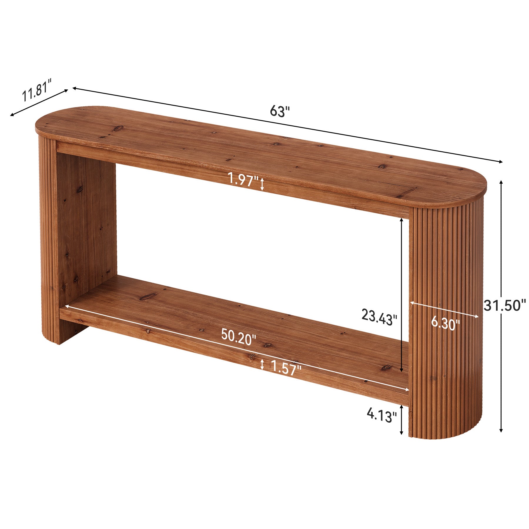 63" Wood Console Table, Farmhouse 2-Tier Sofa Entryway Table for Living Room
