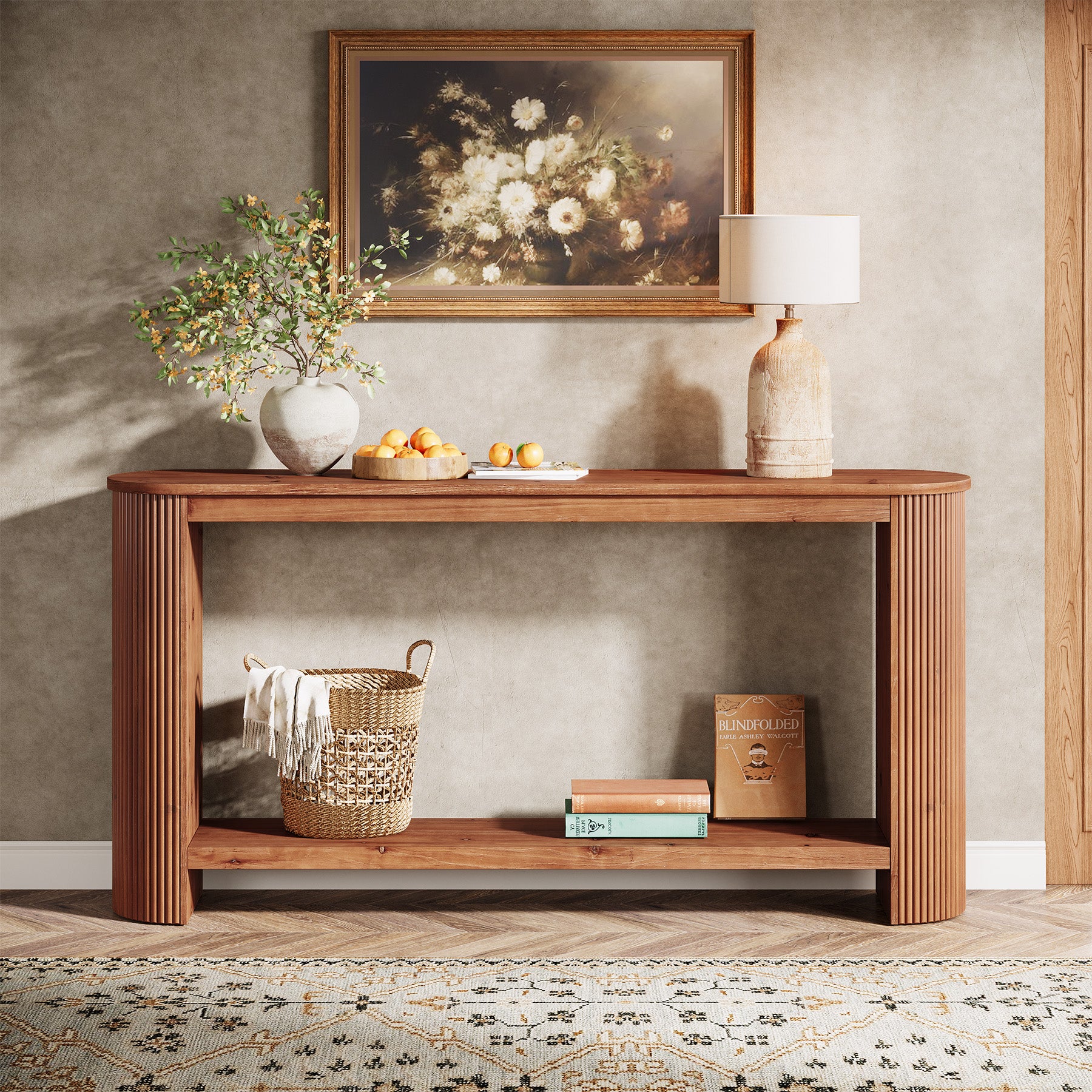 63" Wood Console Table, Farmhouse 2-Tier Sofa Entryway Table for Living Room