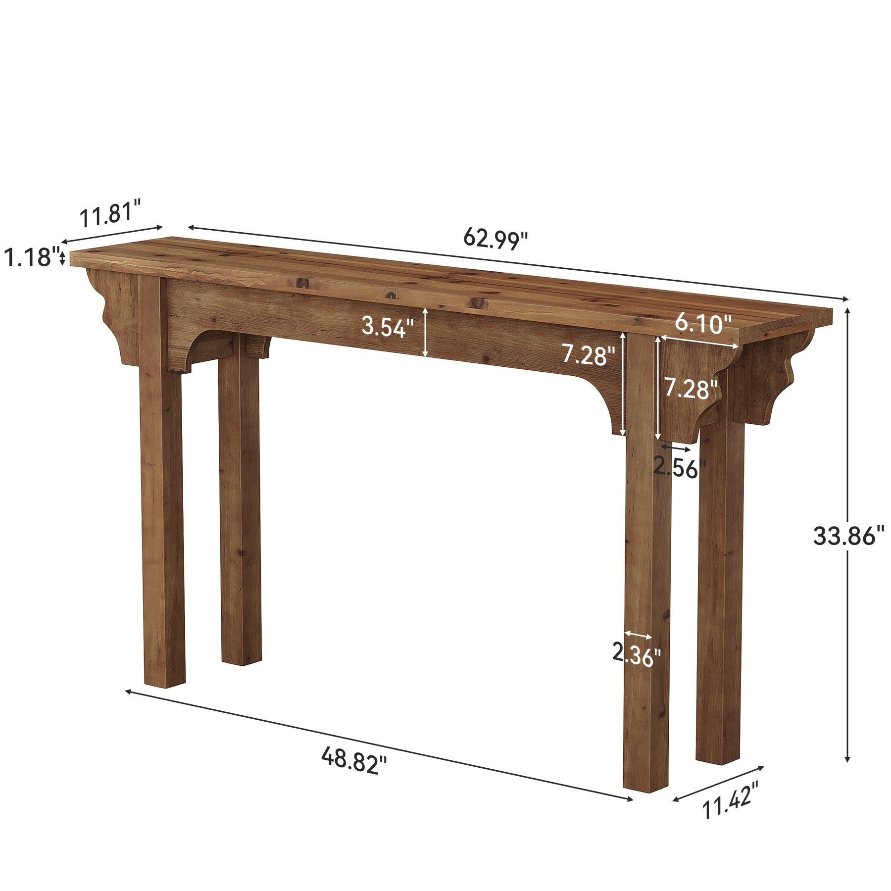 63" Wood Console Table, Mid-Century Entryway Table Sofa Table for Hallway