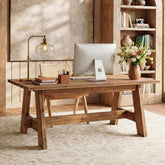 63" Wood Executive Office Desk, Large Rustic Computer Writing Desk for Home Office, Living Room 3
