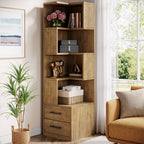 66.9" L-Shaped Bookshelf, Corner Bookcase With 5-Tier Shelf And 2 Drawers