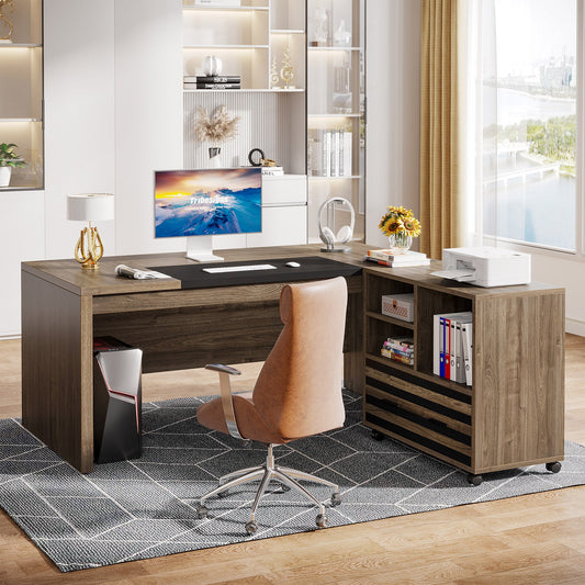 66.2" L-Shaped Executive Desk, Computer Desk with Mobile File Cabinet Tribesigns
