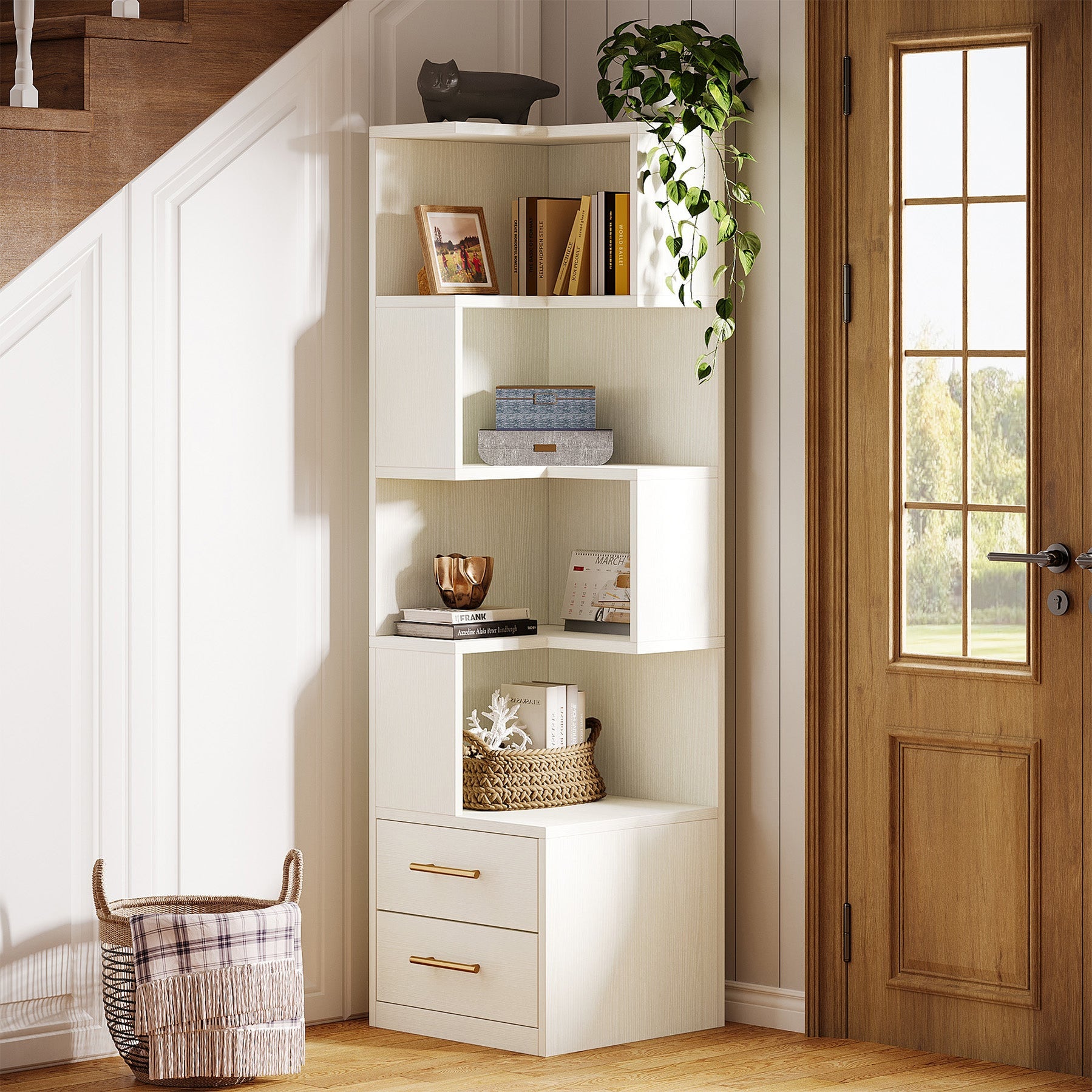 Tribesigns 66.9" L-Shaped Bookshelf, Corner Bookcase With 5-Tier Shelf