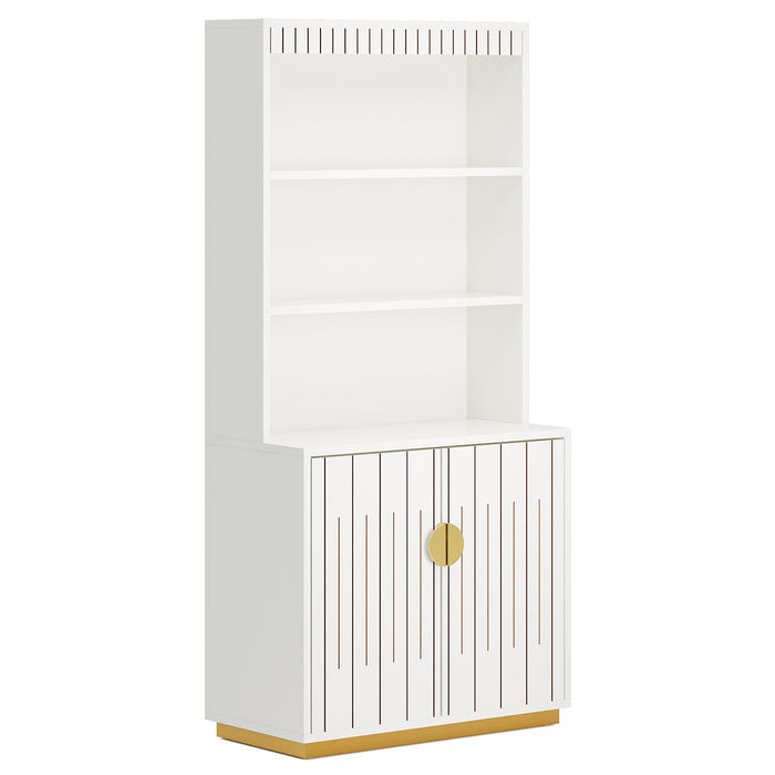 67" Bookshelf, Modern 5 Tier Wooden Bookcase with Doors Tribesigns