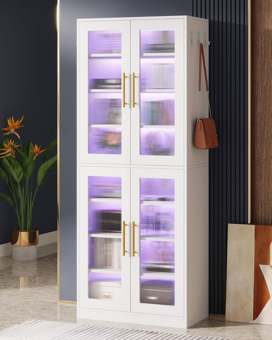 67 - inch Bookcase, 8 - Tier Bookshelf with Acrylic Doors and LED Light Tribesigns