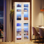 67 - inch Bookcase, 8 - Tier Bookshelf with Acrylic Doors and LED Light Tribesigns