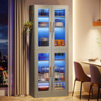 67-inch Bookcase, 8-Tier Bookshelf with Acrylic Doors and LED Light Tribesigns