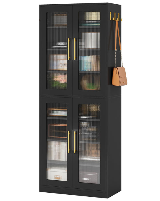 67 - inch Bookcase, 8 - Tier Bookshelf with Acrylic Doors and LED Light Tribesigns