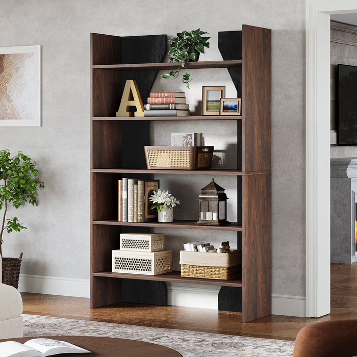 67" Wood Bookshelf, 5 - Tier Bookcase Etagere Display Rack with Open Storage Shelves Tribesigns