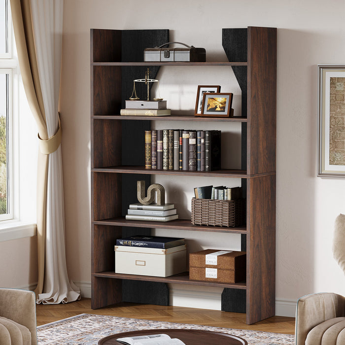 67" Wood Bookshelf, 5 - Tier Bookcase Etagere Display Rack with Open Storage Shelves Tribesigns