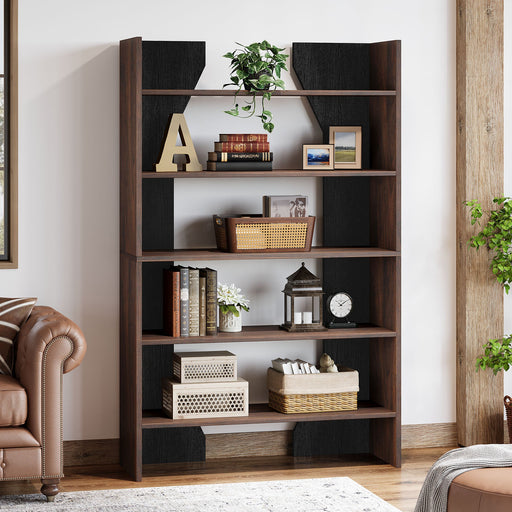 67" Wood Bookshelf, 5 - Tier Bookcase Etagere Display Rack with Open Storage Shelves Tribesigns