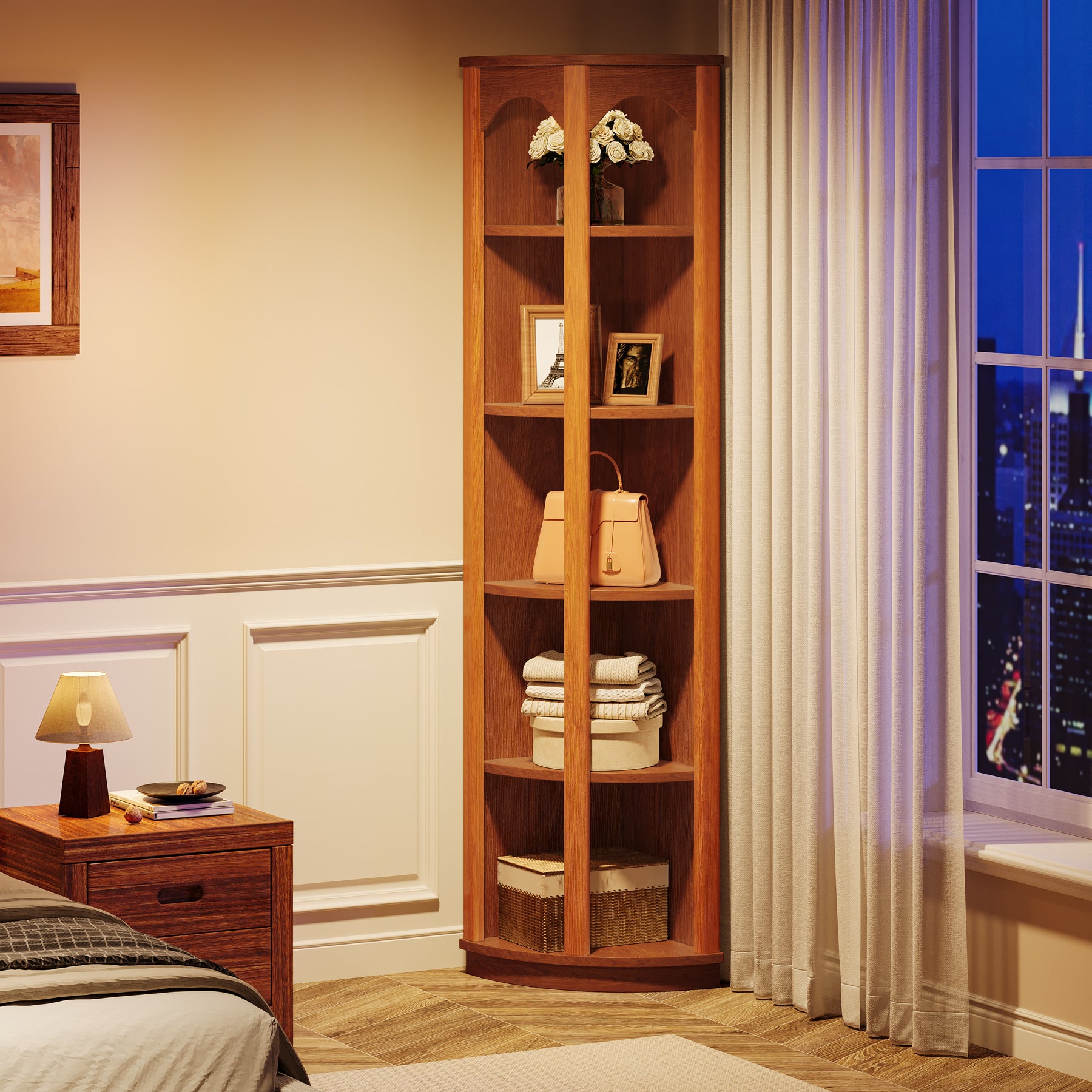 67" Corner Shelf, 5-Tier Bookcase Storage Rack with Unique Shape