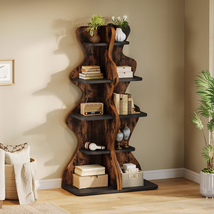 69" Wood Bookshelf, 5 - Tier Corner Shelf Storage Plant Stand Tribesigns