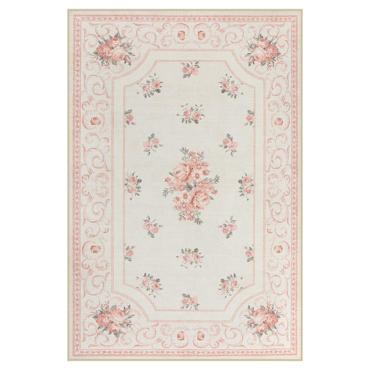 Boho Floral Area Rug,Washable Non-Slip Vintage Carpet for Living Room Bedroom