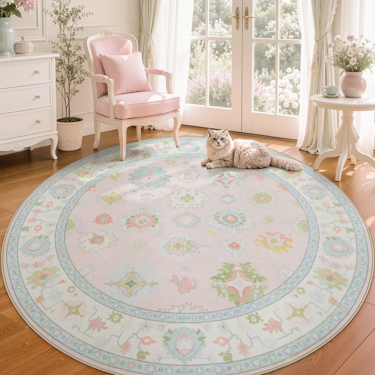 5x7/8x10/9x12 Boho Oushak Area Rug, Floral Washable Non Slip Low Pile Area Rug, Oeko-Tex Certified