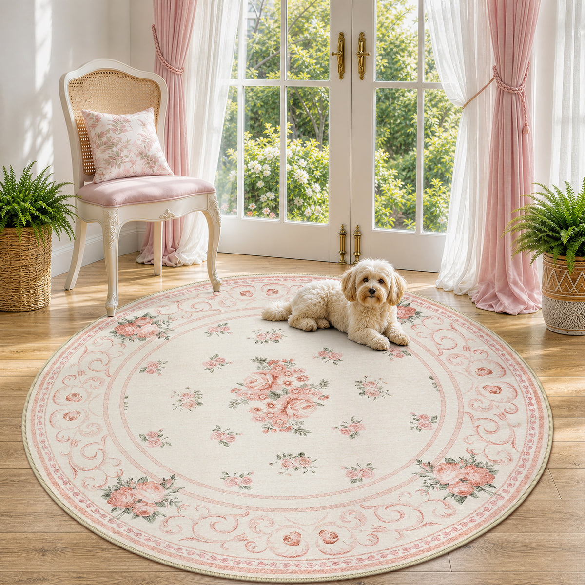 5x7/8x10 Boho Floral Area Rug, Vintage Soft Washable Low Pile Nursery Living Room Carpet, Oeko-Tex Certified