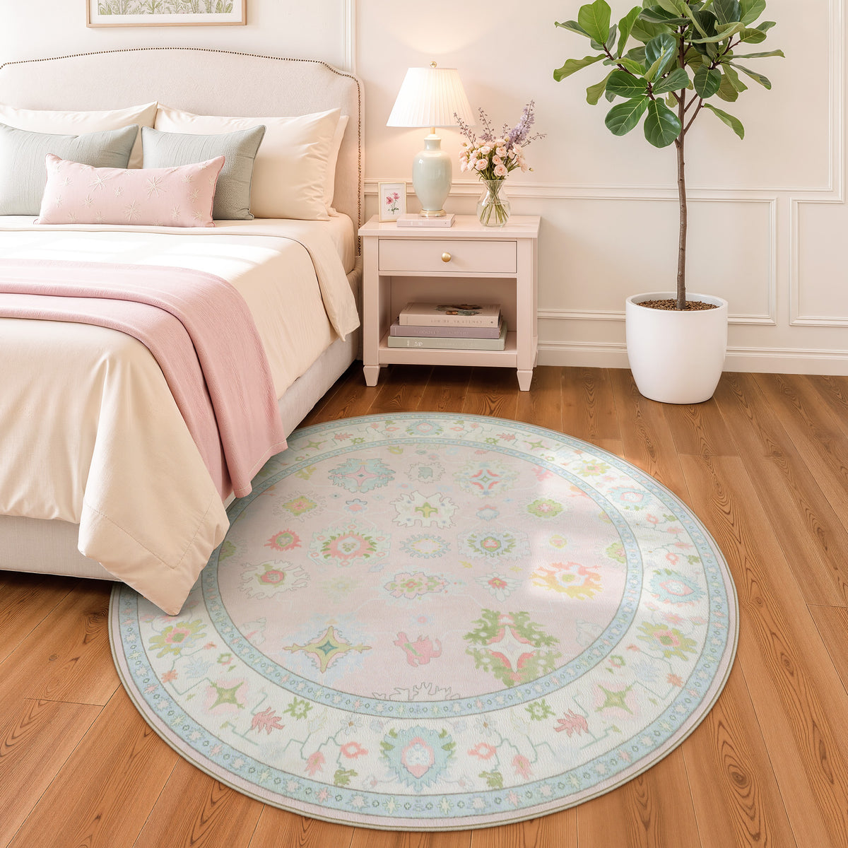 5x7/8x10/9x12 Boho Oushak Area Rug, Floral Washable Non Slip Low Pile Area Rug, Oeko-Tex Certified