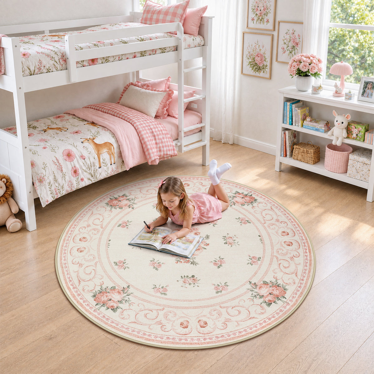 5x7/8x10 Boho Floral Area Rug, Vintage Soft Washable Low Pile Nursery Living Room Carpet, Oeko-Tex Certified