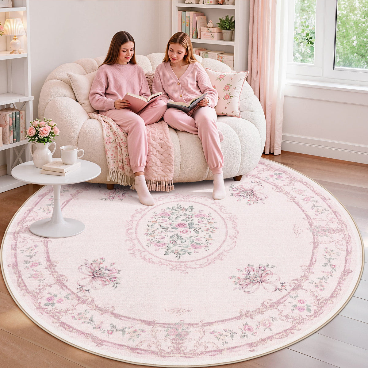 Multiple sizes Floral Boho Vintage Area Rug, Soft Bow Washable Non-Slip Low Pile Indoor Carpet, Oeko-Tex Certified