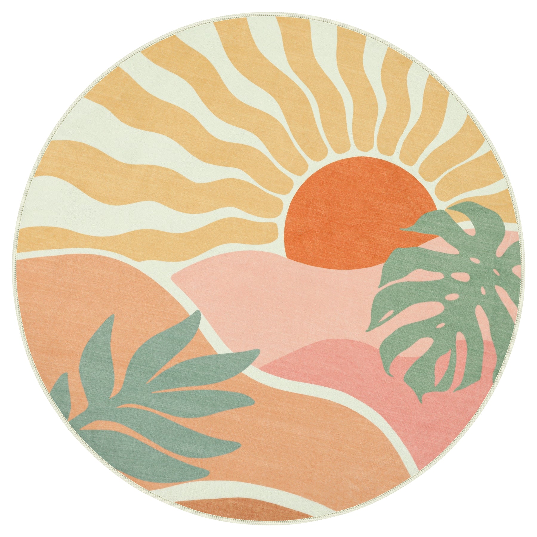 Boho Sun Area Rug, Machine Washable Faux Wool Rug, Non-Slip, Kid & Pet Friendly, Washable Living Room Carpet