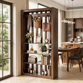 70.9" Room Divider Bookcase with Shelves & Coat Hooks, Freestanding Wood Wall Partition for Home Office 3