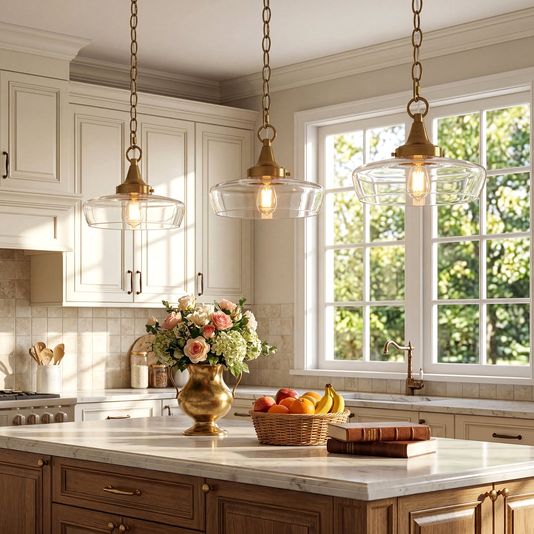 Elegant Light Fixture, 1-Light Glass Shade Pendant Light for Dining Room