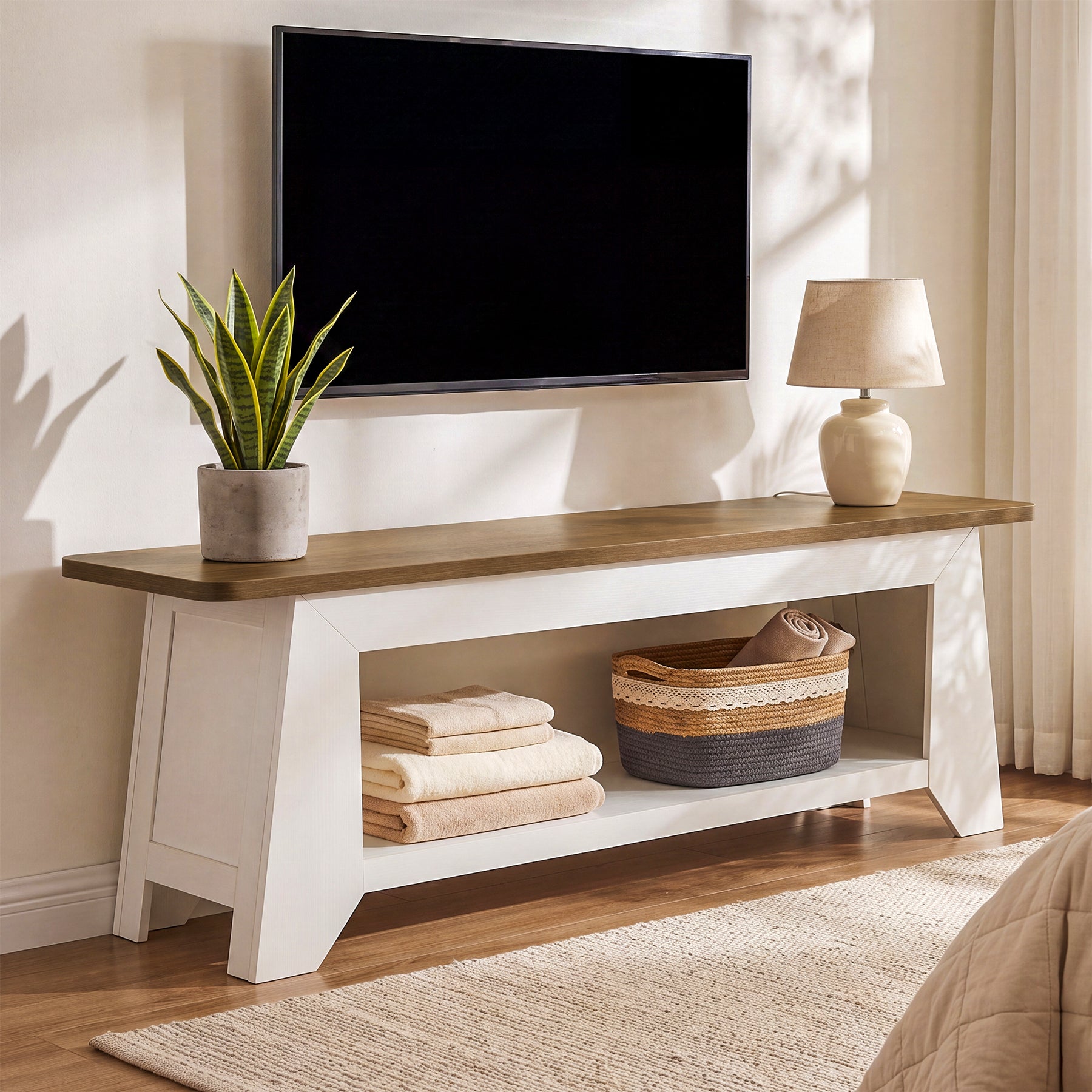 63" Farmhouse TV Stand, Entertainment Center with Storage for Up to 70" TVs