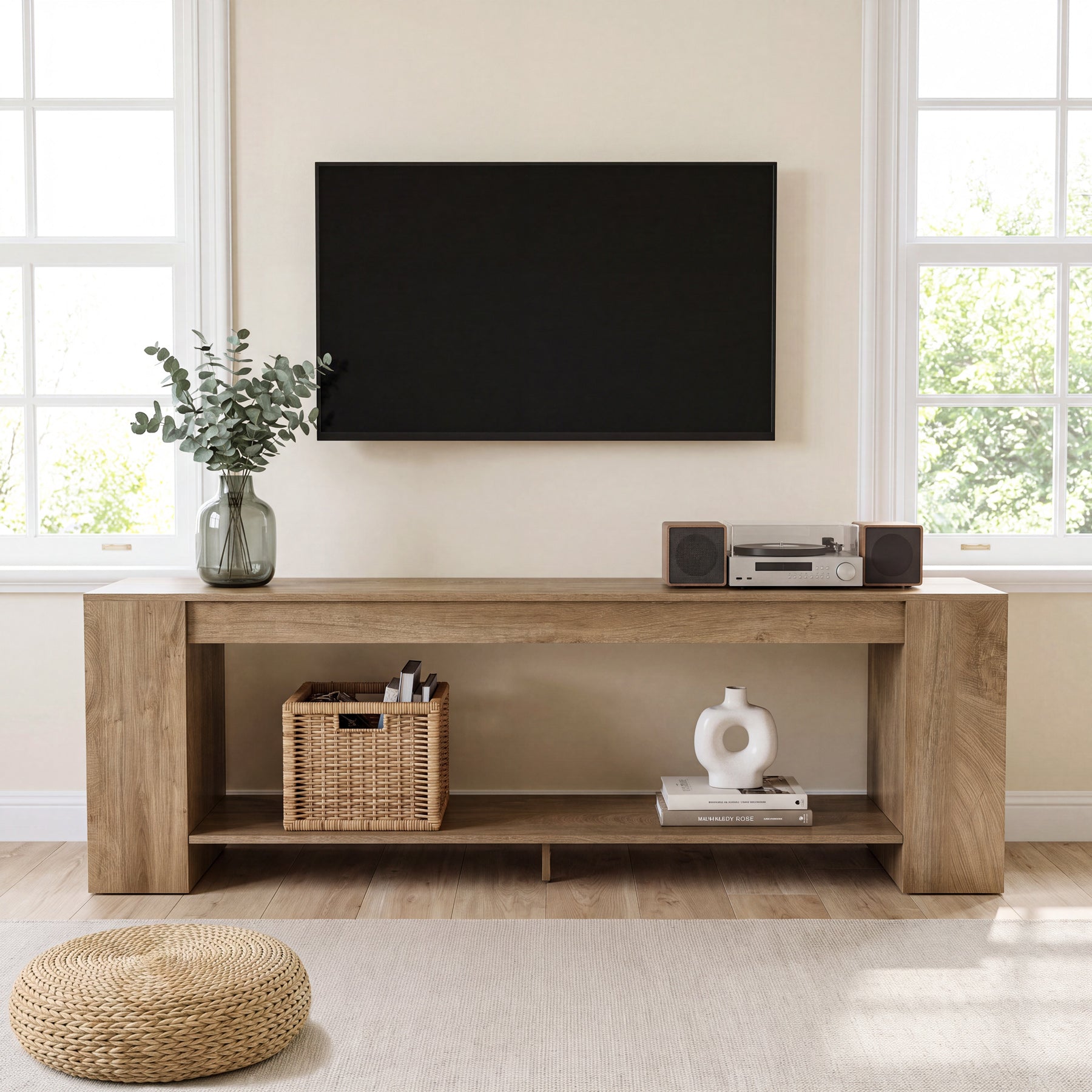70.8" TV Stand for TVs Up to 80", Modern Low Entertainment Center with 2-Tier Storage