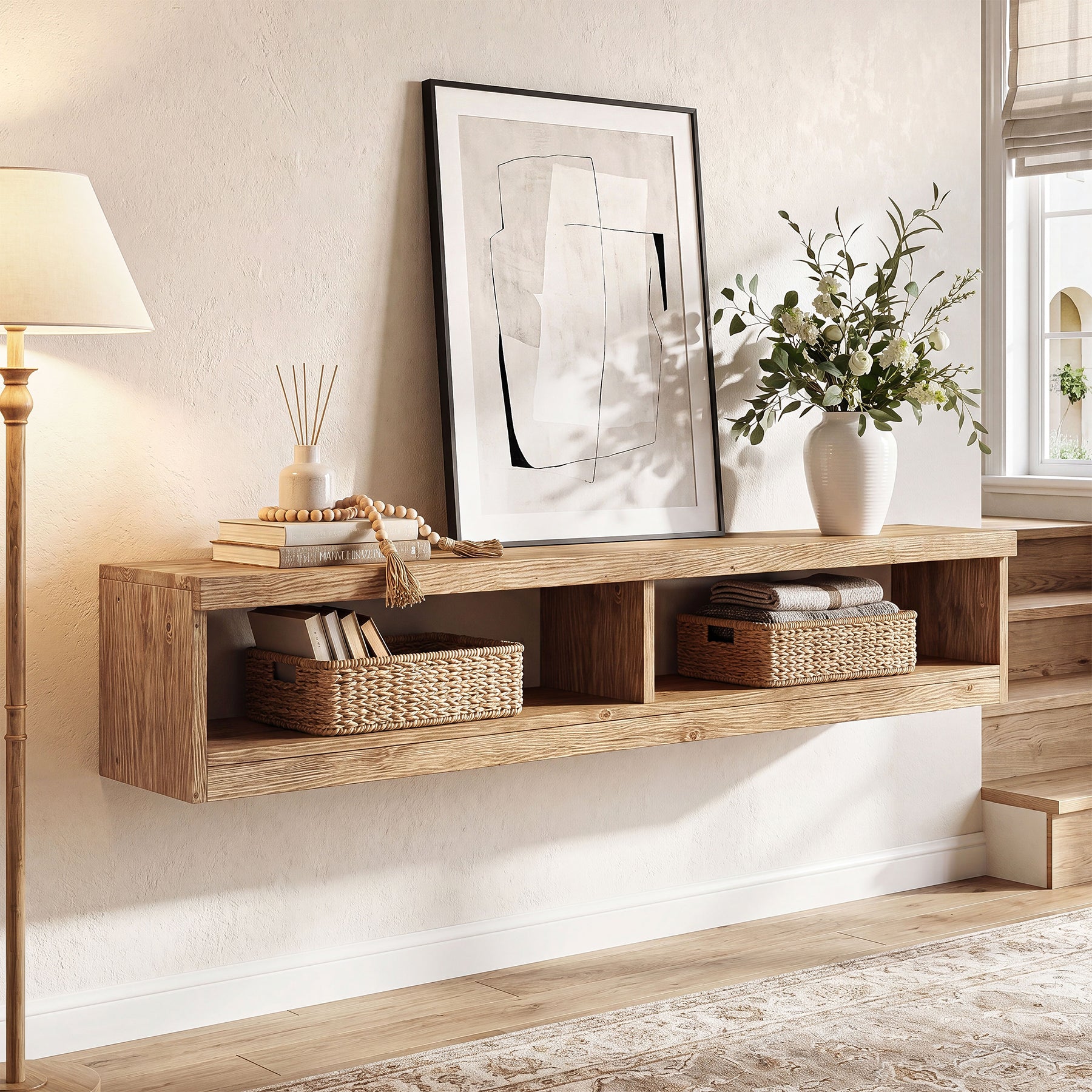 Tribesigns 55-Inch Floating TV Stand, Wall Mounted Solid Wood Media Console for Living Room and Bedroom