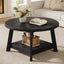 31.5" Round Coffee Table, 2-Tier Solid Wood Center Cocktail Accent Table